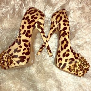 Leopard print spiked heels